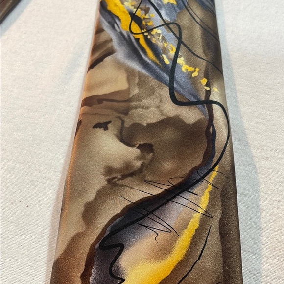 J. Garcia Rhino & Puppy Collection #10 Brown and Yellow Silk Tie Signature Coll. - Picture 1 of 9